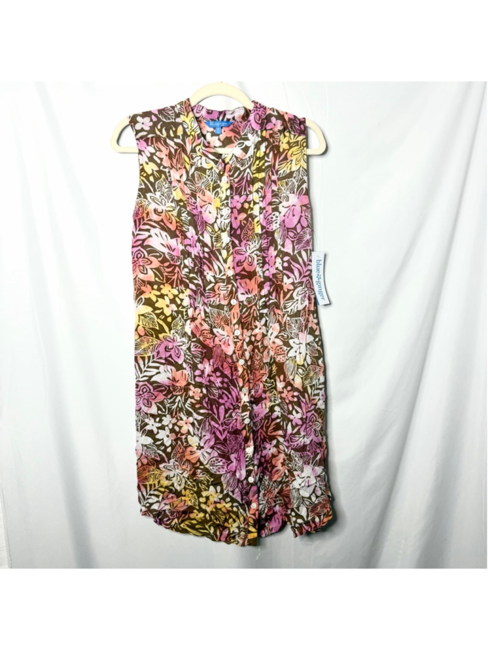 Blueginger Floral Sleeveless Escape Dress XS Brown Pink NEW with tags